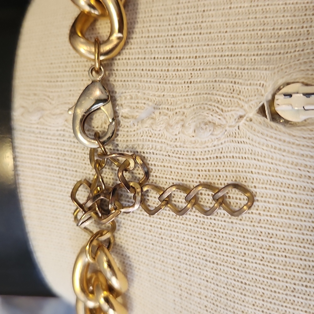 Tortoiseshell Gold Chain Necklace Adjustable Length Chunky - Picture 4 of 10
